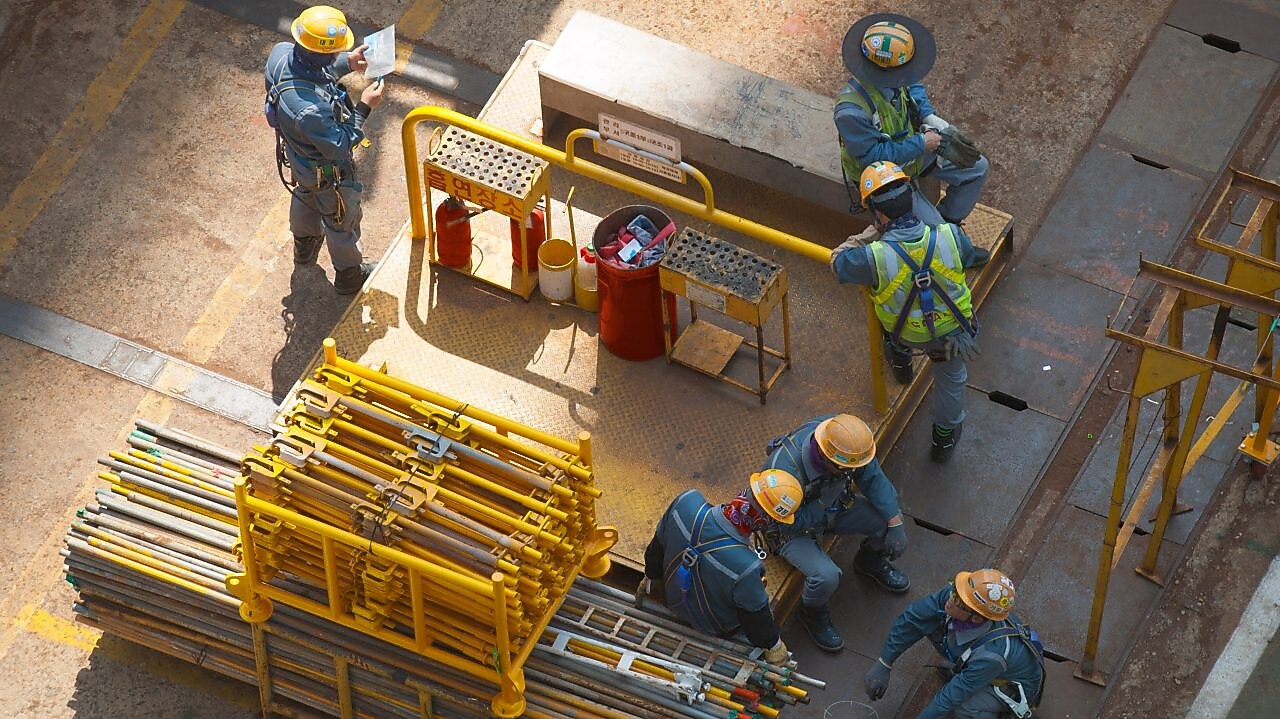 Engineers working at the construction site