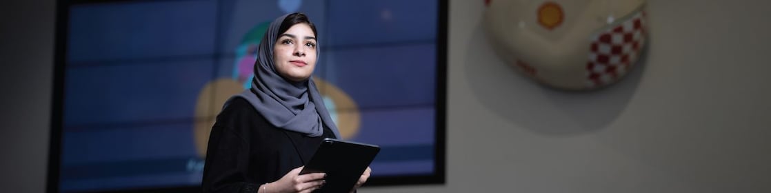 Woman holding a tablet