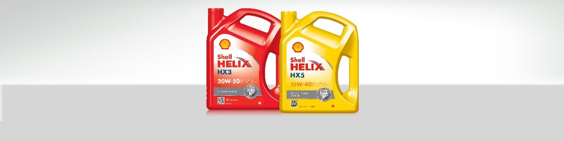 عبوتان من زيوت محركات شل Helix المعدنية