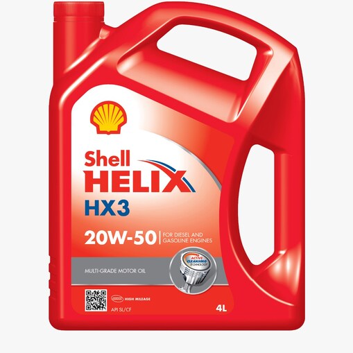 صورة مقربة لعبوة زيت شل Helix HX3 20W-50