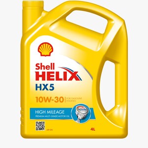 لقطة لعبوة زيت شل Helix HX5 High Mileage 10W-30 للمحركات القديمة