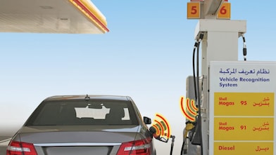 car at a Shell station