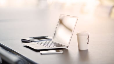 laptop coffee on desk